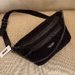 DKNY JUMBO Black Fanny Pack with Chain Detail